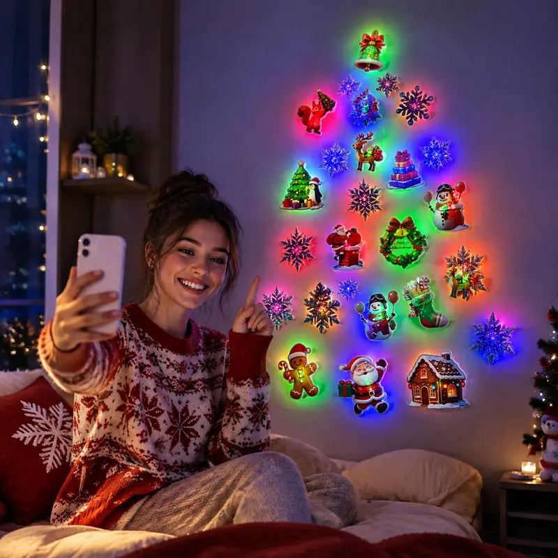 Christmas 3D Glowing Wall Decals, Christmas Wall Decals, Glow in The Dark Walldecals