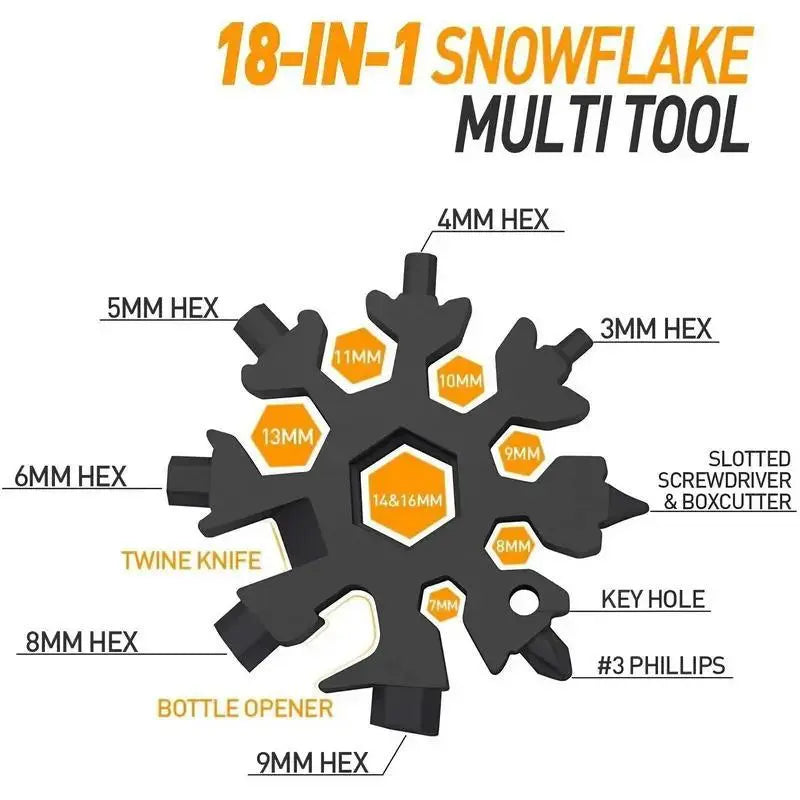 4PCS 18-in-1 Snowflake Multi Tool, Stainless Steel Wrench with Screwdriver & Bottle Opener