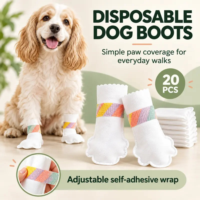 20/40/60Pcs Disposable Dog Boots,Paw Covers with Adjustable Self-Adhesive Bandage for Indoor & Outdoor Walks