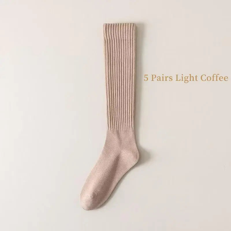 Women's 5-Pairs Thick Cute Slim-Fit Solid Color Calf Boot Socks