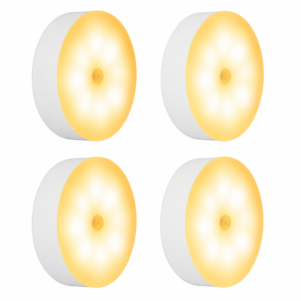 4Pcs Motion Sensor Light Indoor, Night Light(3000K ) | 8 LEDs, USB Rechargeable, 3 Light Modes, 400 mAh Battery