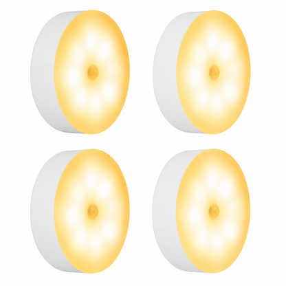 4Pcs Motion Sensor Light Indoor, Night Light(3000K ) | 8 LEDs, USB Rechargeable, 3 Light Modes, 400 mAh Battery