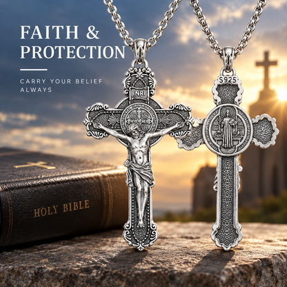 Saint Benedict Wall Cross and Medal Necklace