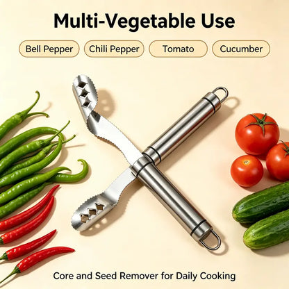 2PCS Stainless Steel Pepper Corer Seed Remover Tool