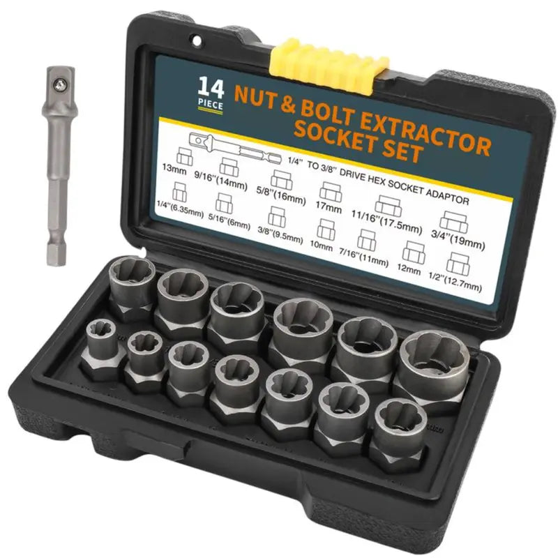 Bolt Extractor Tool Set, 13+1 Counts Impact & Nut Remover Stripped Lug Remover