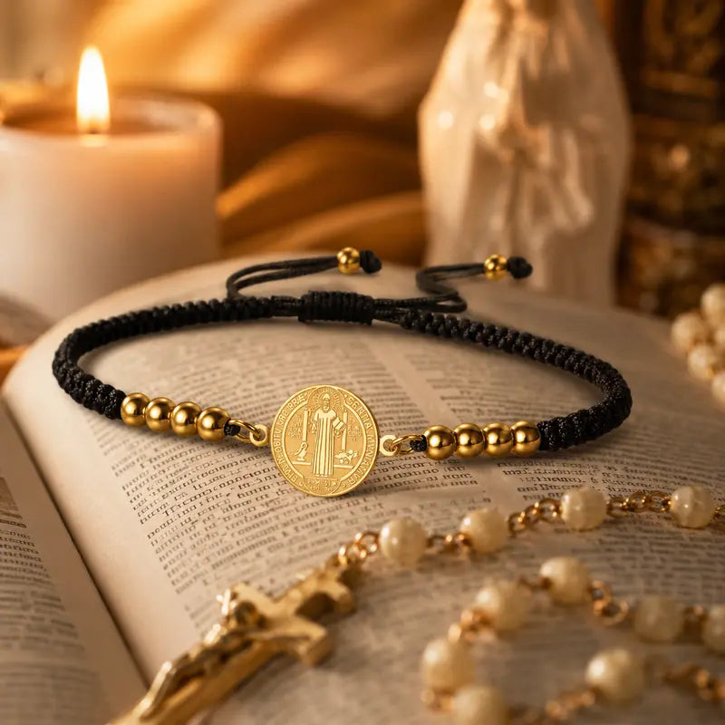 St. Benedict Bracelets Cross Charm and Black&Red Adjustable Cord