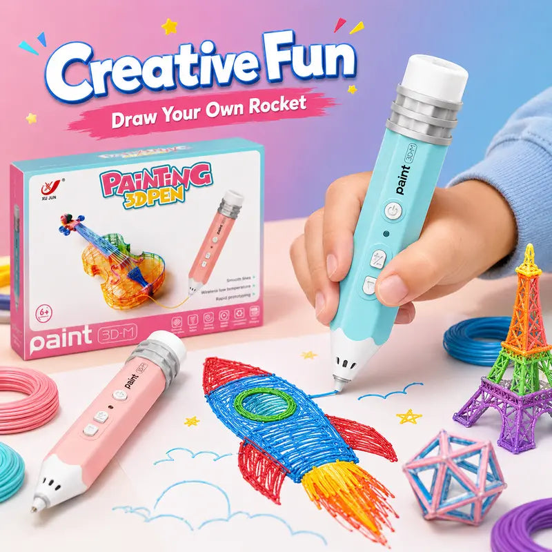 Kid-Friendly 3D Printing Pen for Rechargeable DIY Art Tool with Colorful PLA Filaments