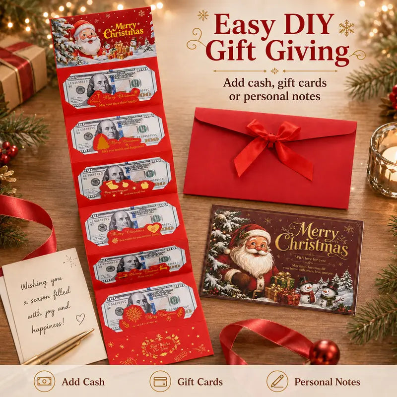 2Pack Christmas Cash Gift Card Holder, Money Holder with Santa Envelope with 6 Slots