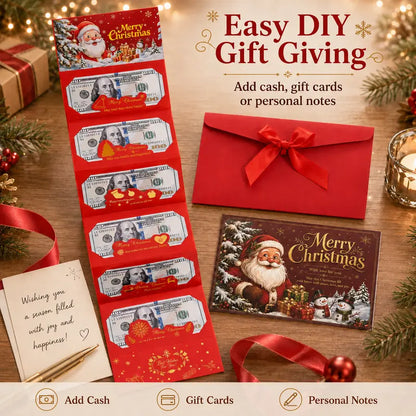 2Pack Christmas Cash Gift Card Holder, Money Holder with Santa Envelope with 6 Slots