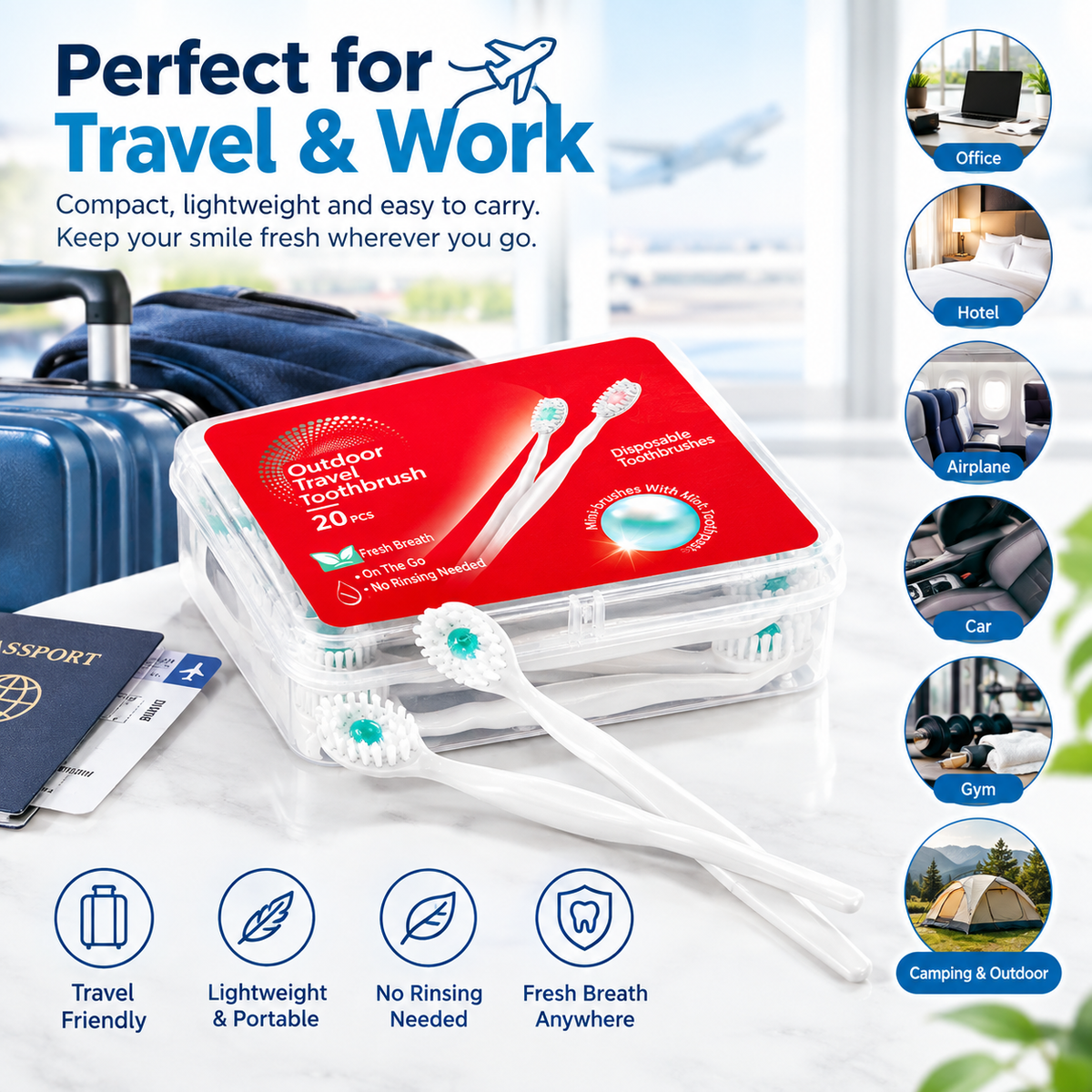 20Pcs 4 in 1 Disposable Mini Travel Toothbrushes-Mini Disposable Toothbrushes
