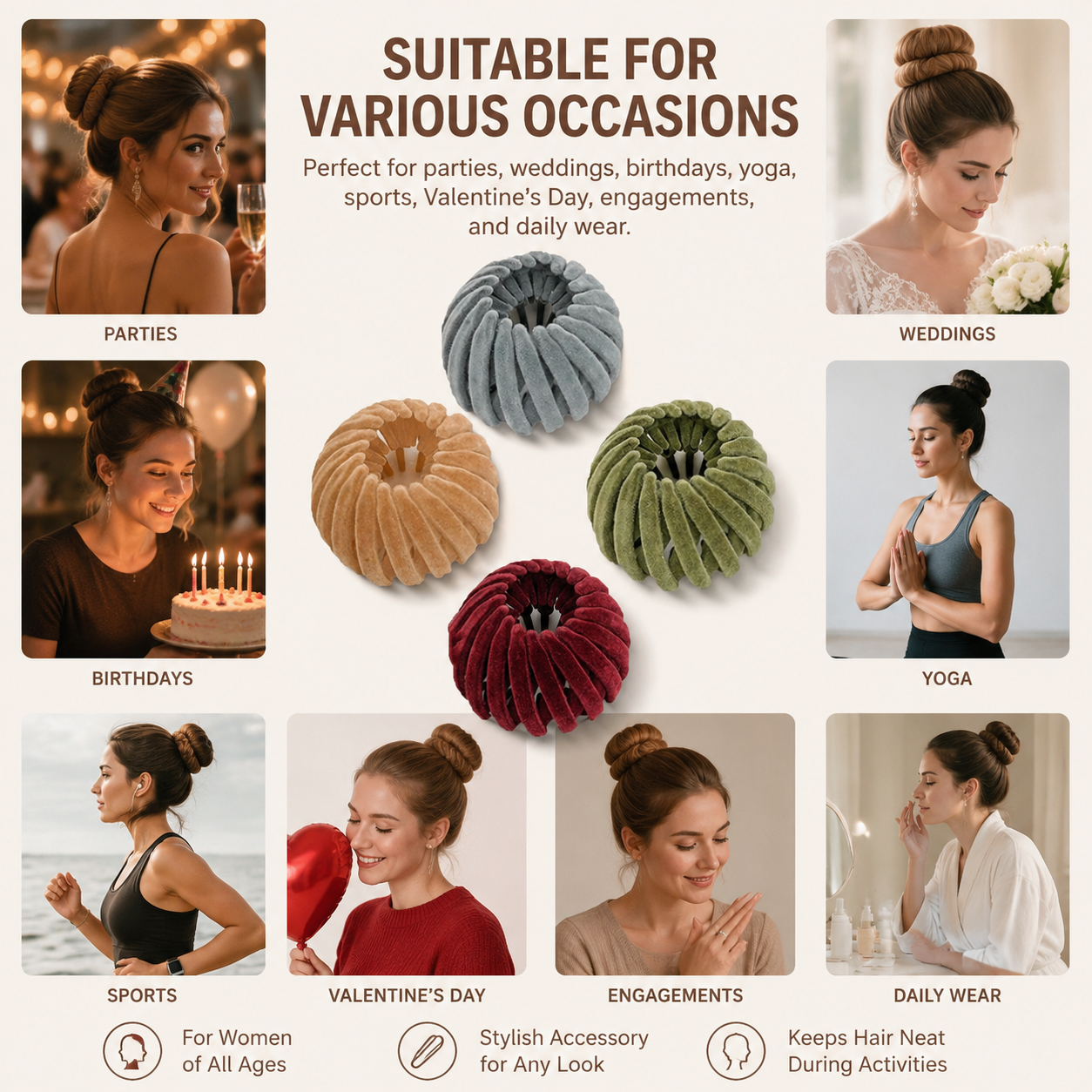 4Pcs Bird Nest Hair Claw Clips - Retractable Bun Maker Claw Clip