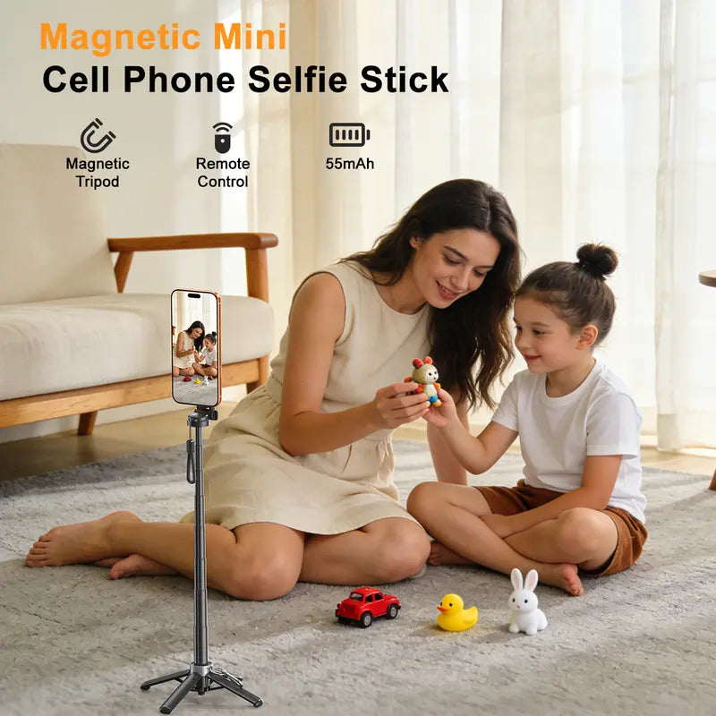 Upgraded 5-in-1 Magnetic Selfie Stick with 360° Rotatable Adjustable Magnetic Tripod Stand