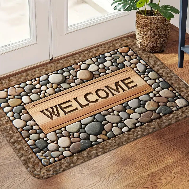 Stone Welcome Door Mat - Non-Slip, Washable Entrance Mat