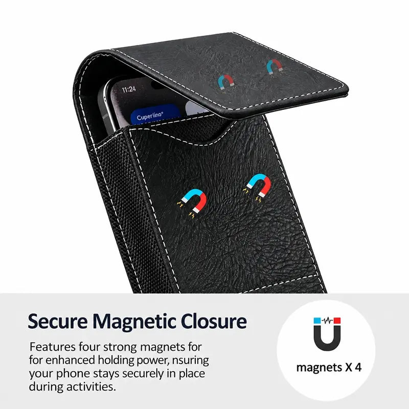 Men's Waist Phone Pouch with Card Slot, Magnetic Lock & Metal Belt Clip