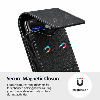Men's Waist Phone Pouch with Card Slot, Magnetic Lock & Metal Belt Clip