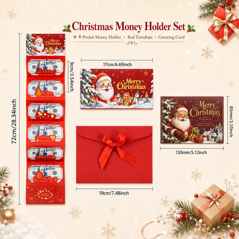 2Pack Christmas Cash Gift Card Holder, Money Holder with Santa Envelope with 6 Slots