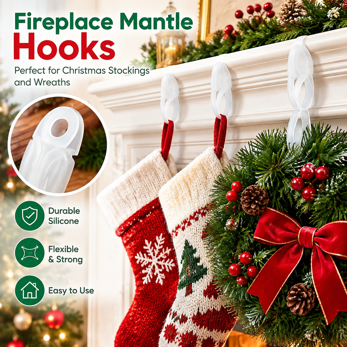 6PCS Silicone Garland Hangers for Mantle, Mantle Garland Hooks