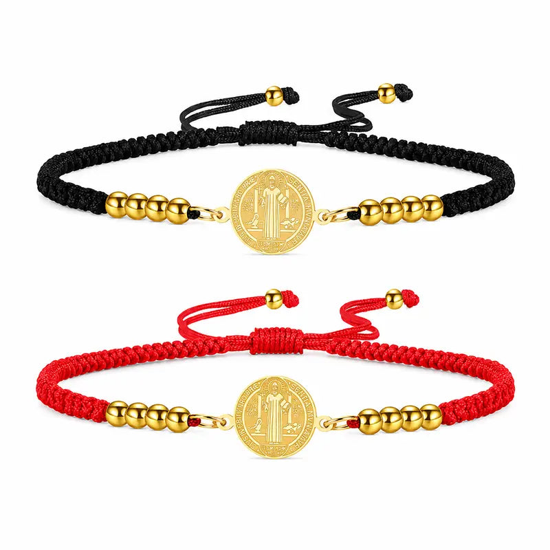 St. Benedict Bracelets Cross Charm and Black&Red Adjustable Cord