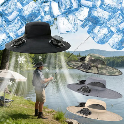 Solar fan hat Outdoor Wide Brim Sun Hat with 2 Solar Fan