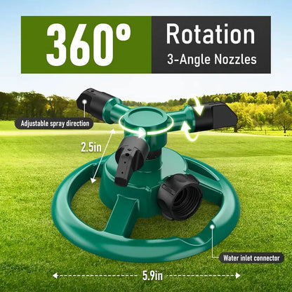 360° Rotating Lawn Sprinkler, Automatic Garden Water Sprinkler with 3 Nozzles