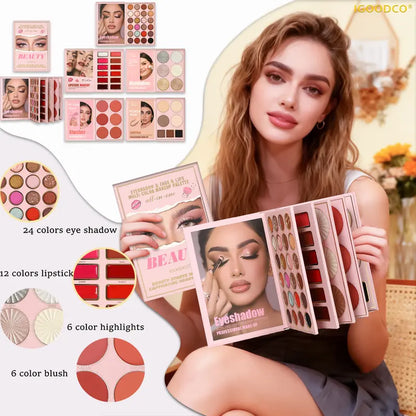 Makeup Book Palette, 5-Layer Book-Style Foldable Makeup Gift Set, 55-Color Eyeshadow Palette