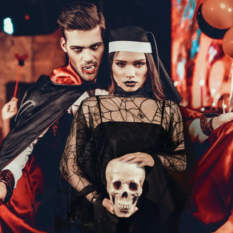 Halloween Poncho for Women, Black Lace Spider Web Cape