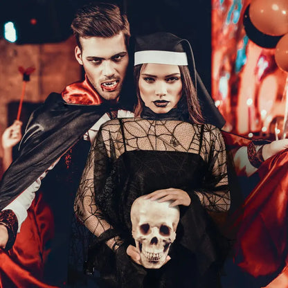 Halloween Poncho for Women, Black Lace Spider Web Cape