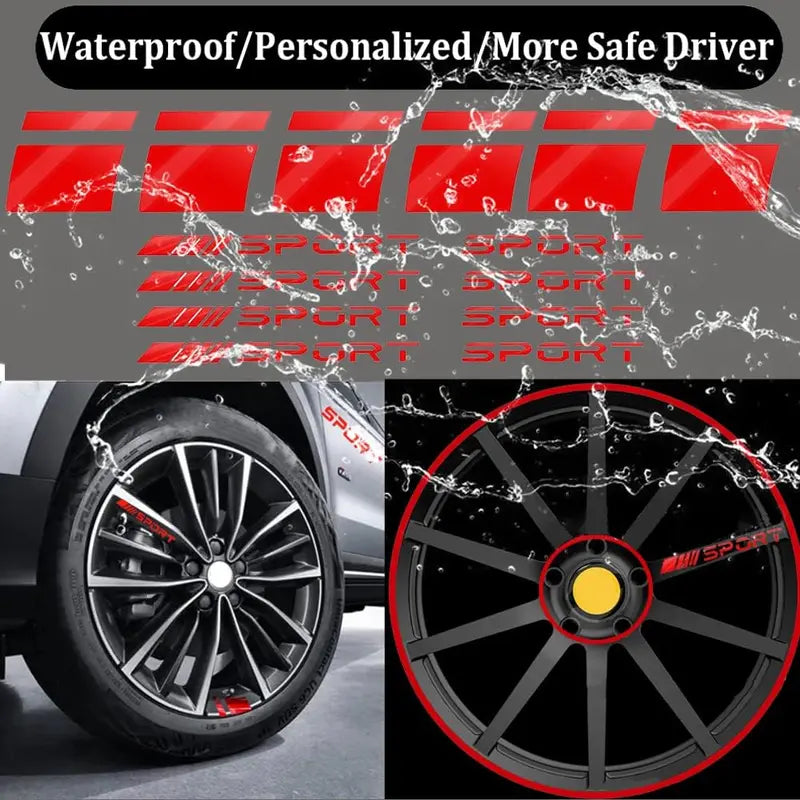 14pcs Car Decal Stickers,Wheel Rim Decal Sticker,Sport Logo Reflective Stickers