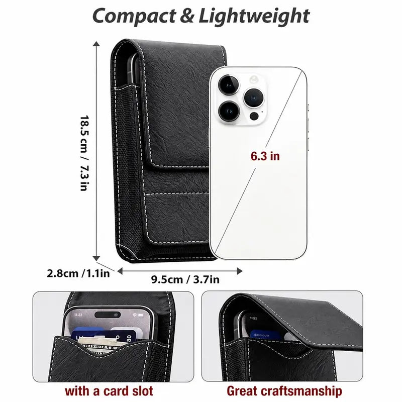 Men's Waist Phone Pouch with Card Slot, Magnetic Lock & Metal Belt Clip