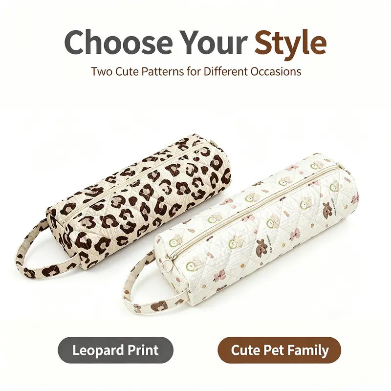 Quilted Multi‑Purpose Storage Bag, Portable Zipper Cosmetic Makeup Pouch with Handle