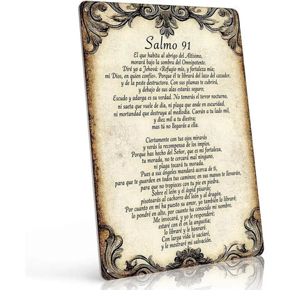 "Salmo 91" Spanish Bible Verse Canvas Wall Art Aluminium Metal Wall Art Plaque