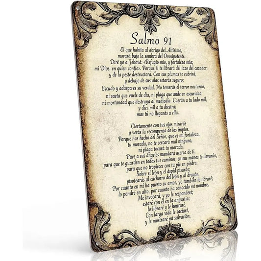 "Salmo 91" Spanish Bible Verse Canvas Wall Art Aluminium Metal Wall Art Plaque