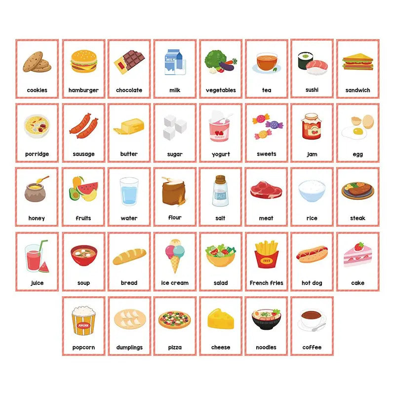 Educational Flash Card, 4 Sets (80 Cards) Colorful Fruit & Vegetable & Number & Shape Card