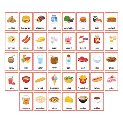 Educational Flash Card, 4 Sets (80 Cards) Colorful Fruit & Vegetable & Number & Shape Card