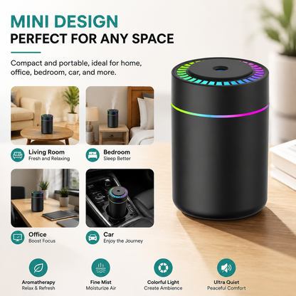 Portable Small Humidifier with Colorful LED Night Light, 12 Floral Water-Soluble Essential Oils Set