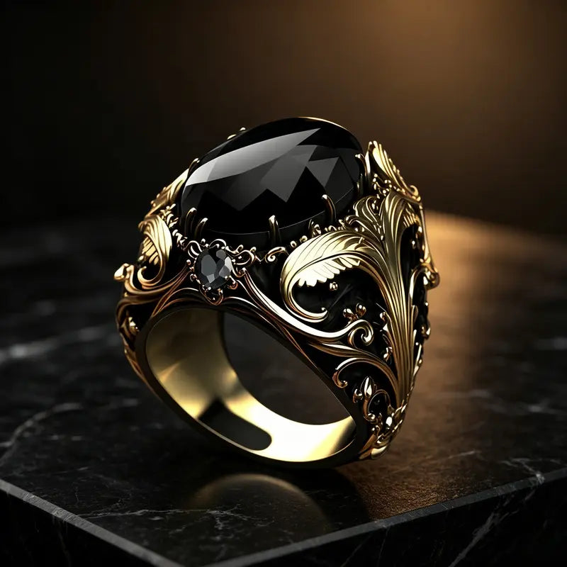Wizard Vintage Men's Marquise Cut Ring Filigree Motifs