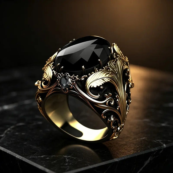 Wizard Vintage Men's Marquise Cut Ring Filigree Motifs