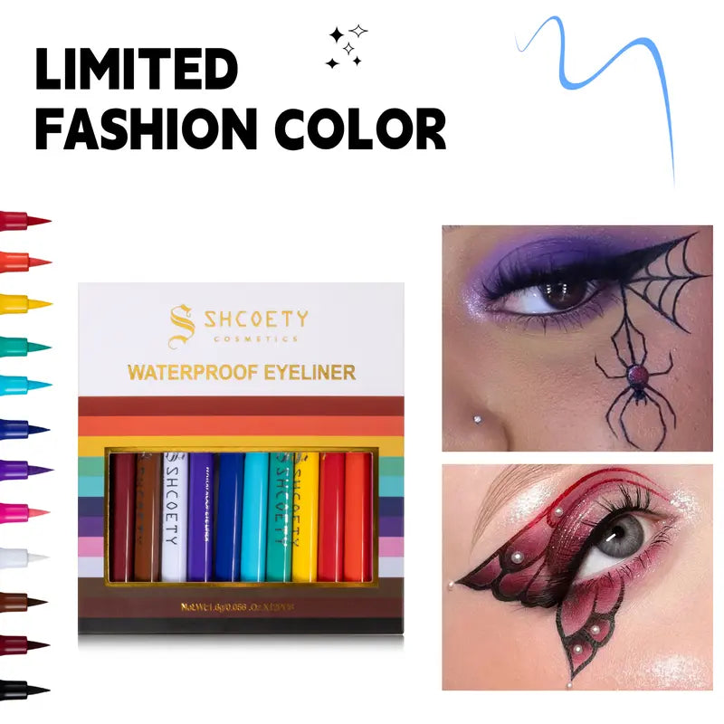 12 PCS Matte Liquid Eyeliner Set Rainbow Neon Waterproof Smudgeproof