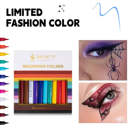 12 PCS Matte Liquid Eyeliner Set Rainbow Neon Waterproof Smudgeproof