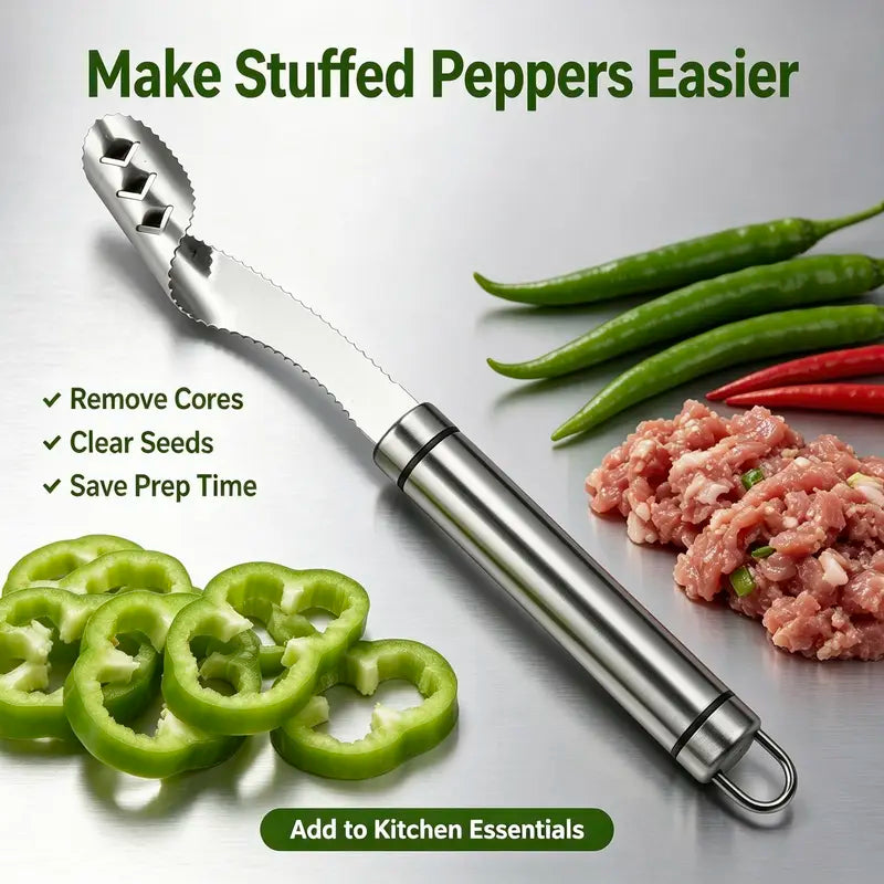 2PCS Stainless Steel Pepper Corer Seed Remover Tool