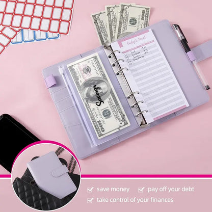 A6 Budget Binder Set 12pcs Budget Sheets & 8 Counts Binder Pockets & 10pcs Multi-colored Labels