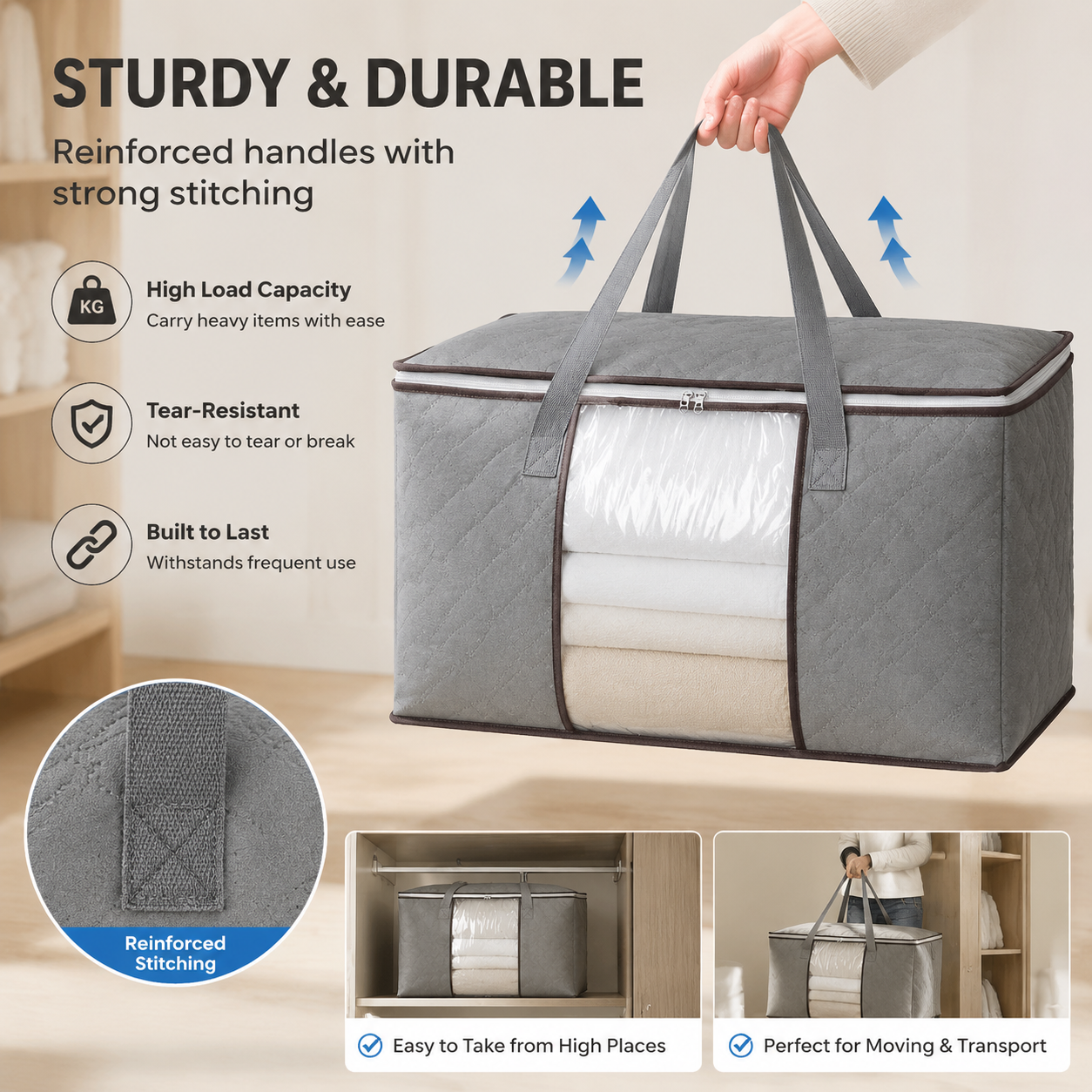Zippered Storage Bag for Closet King Comforter, pillow, quilt, bedding, Clothes