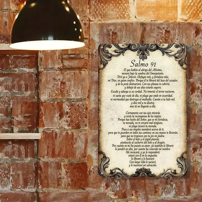 "Salmo 91" Spanish Bible Verse Canvas Wall Art Aluminium Metal Wall Art Plaque