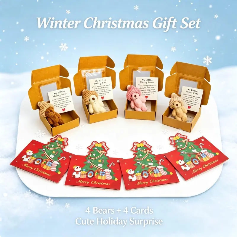 4 Pcs Handmade Little Pocket Bear Set,Anxiety Relief Plush Bear Hug, Thanksgiving Christmas New Year Birthday Gifts