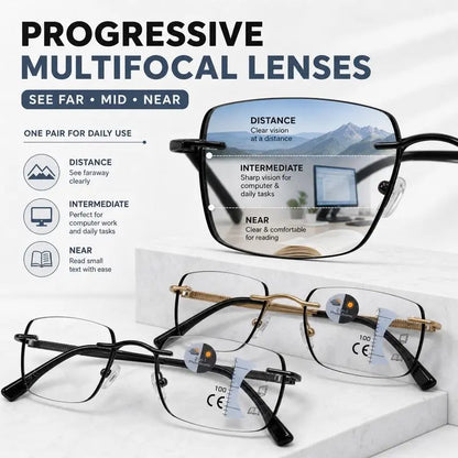 Unisex Progressive Multifocal Photochromic Reading Eyeglasses - Light Adaptive Bluelight Blocking