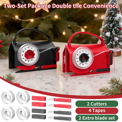 2 Pack Dual-Use Wrapping Paper Cutter & Tape Dispenser Kit, Includes 4 Rolls Tape & 2 Replacement Blades