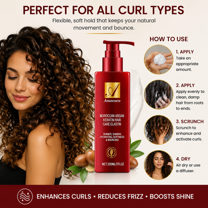 Argan Oil & Keratin Curl Defining Cream - Anti Frizz Curl Enhancer & Leave-In Conditioner
