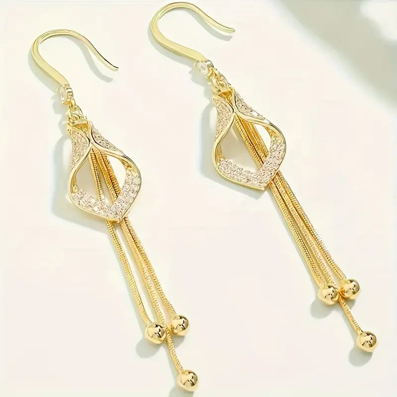 Elegant Rhinestone Tassel Earrings, Zinc Alloy Long Dangle Earrings