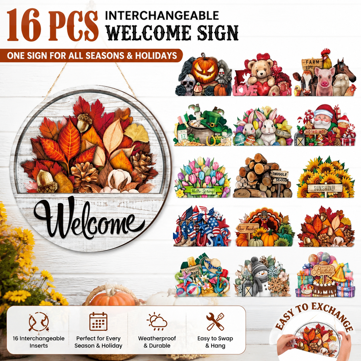16 Interchangeable Welcome Sign Designs