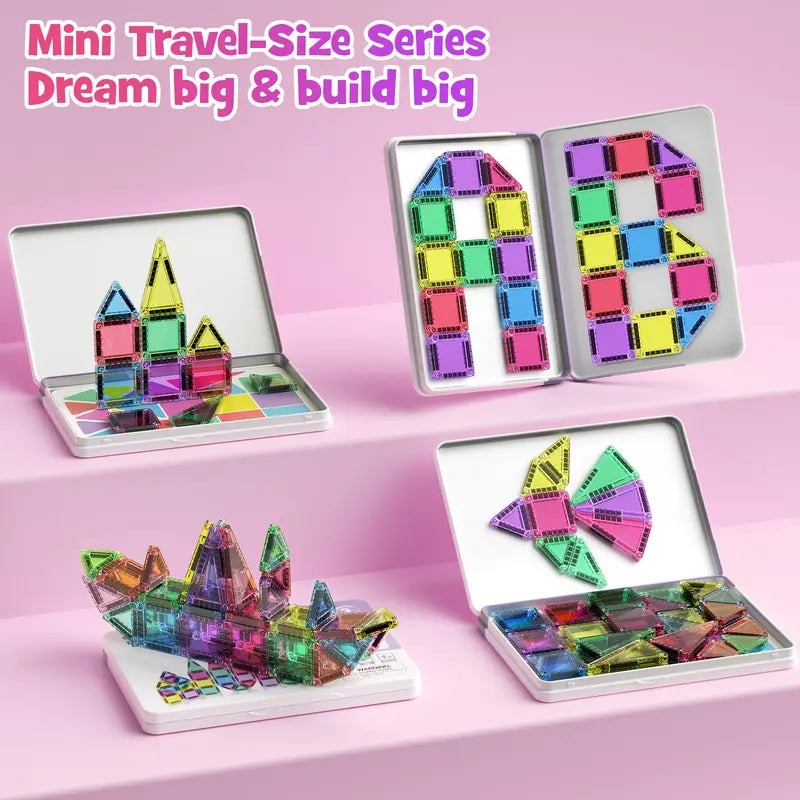 Mini Magnetic Building Blocks, 40 Pieces - Montessori Education Magnetic Travel Building Set